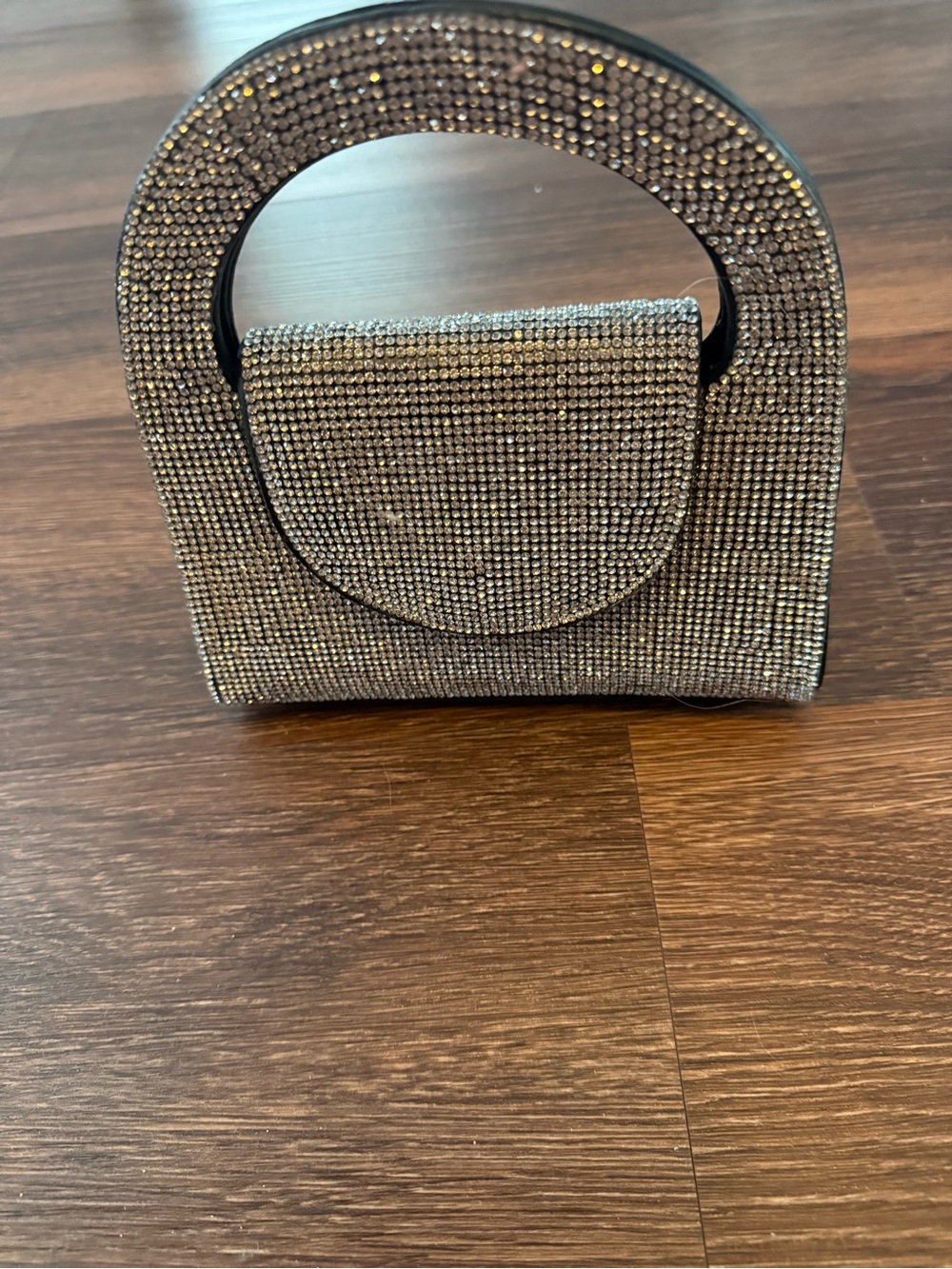 Rhinestone Mini Top-Handle Evening Bag in Silver